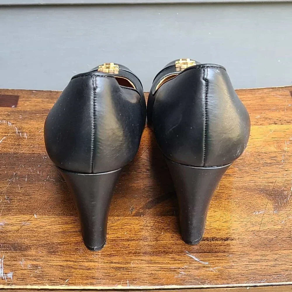 Tory Burch Everly Cap Toe Wedge Black Pumps Size 7